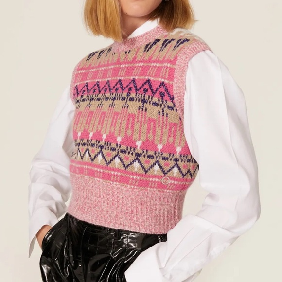 Paco Rabanne Pink Metallic Knit Wool Sweater Vest - Picture 1 of 6